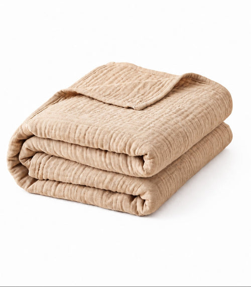 MUSSELO Musselin-Decke Naturbeige – sechs Lagen Baumwoll-Musselin