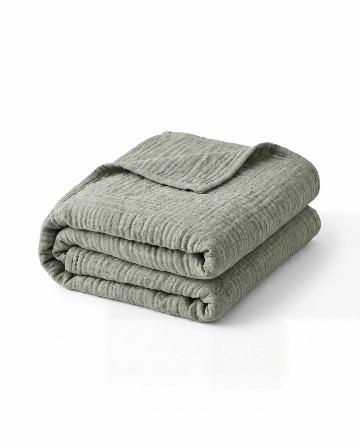 MUSSELO Musselin-Decke Salbeigrün – sechslagiger Musselin für Bett und Sofa